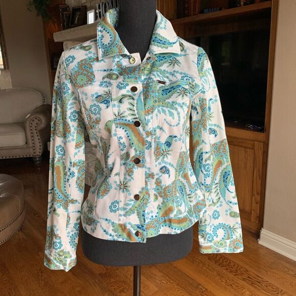 𝅺Doncaster‎ Paisley Print Denim Style Jacket - Picture 1 of 11